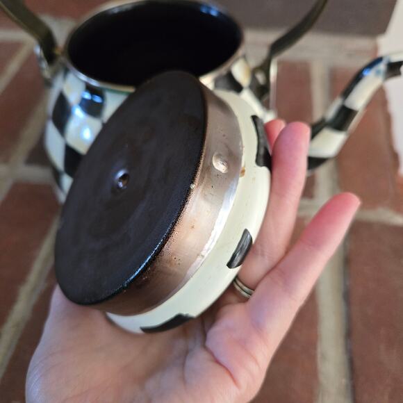 MacKenzie-Childs Courtly Check Black & White Enamel Tea Kettle Blue Green Red - Picture 11 of 16